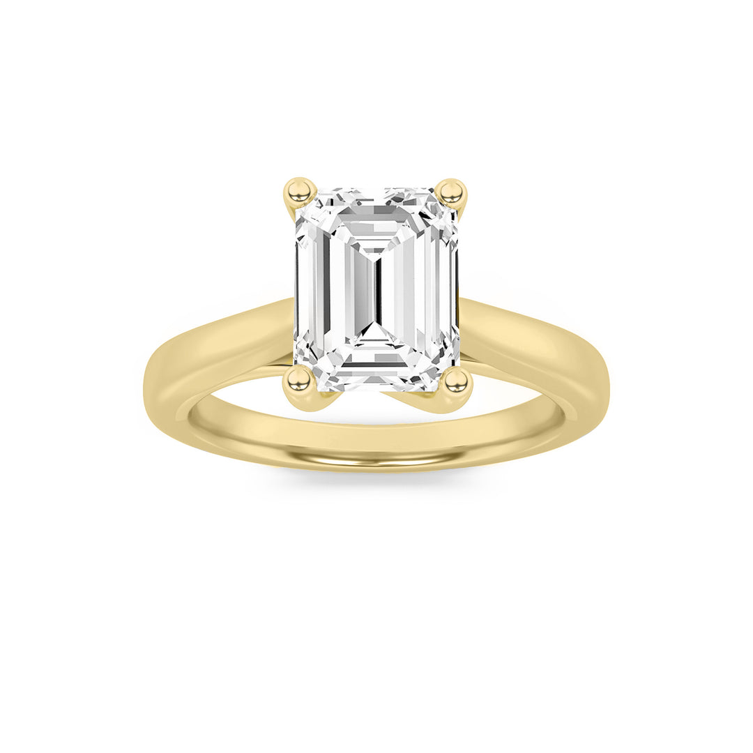 2Cttw Emerald Shaped Lab Grown Diamond (F/VS) Cathedral Shank Engagement Ring in 14K Yellow Gold