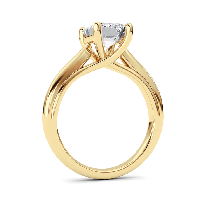 2Cttw Emerald Shaped Lab Grown Diamond (F/VS) Cathedral Shank Engagement Ring in 14K Yellow Gold