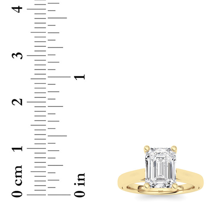 2Cttw Emerald Shaped Lab Grown Diamond (F/VS) Cathedral Shank Engagement Ring in 14K Yellow Gold