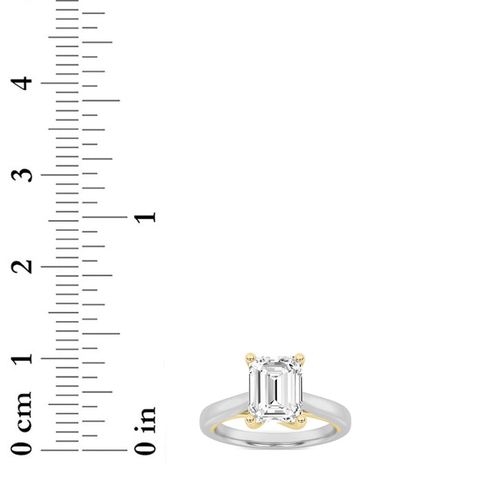 2.5Cttw Emerald Shaped Lab Grown Diamond (F/VS) Two Tone Cathedral Shank Engagement Ring in 14K Gold