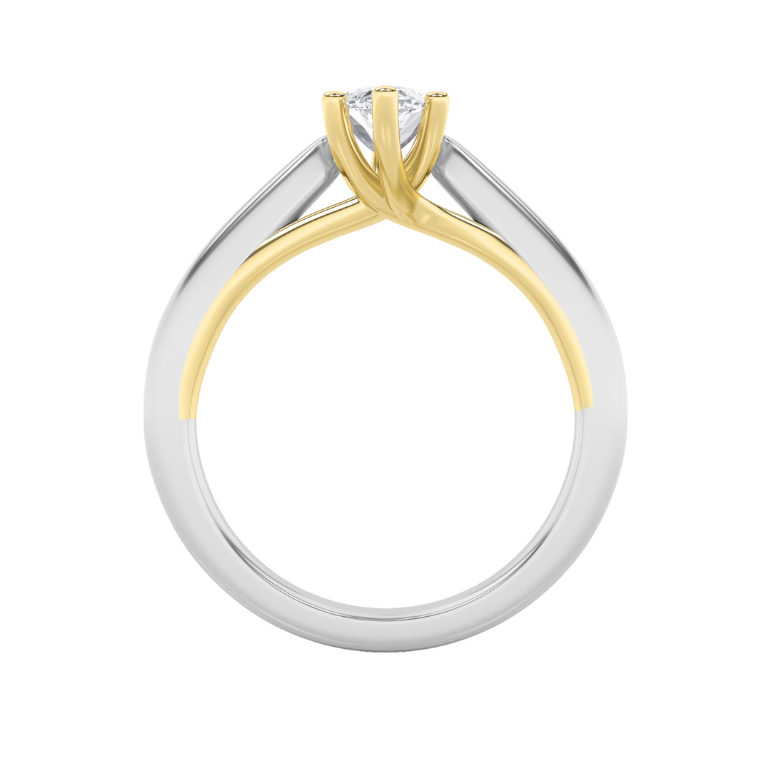 1CTW Marquise Shaped Lab Grown Diamond (F/VS) Two Tone Six Prong Engagement Ring in 14K Gold