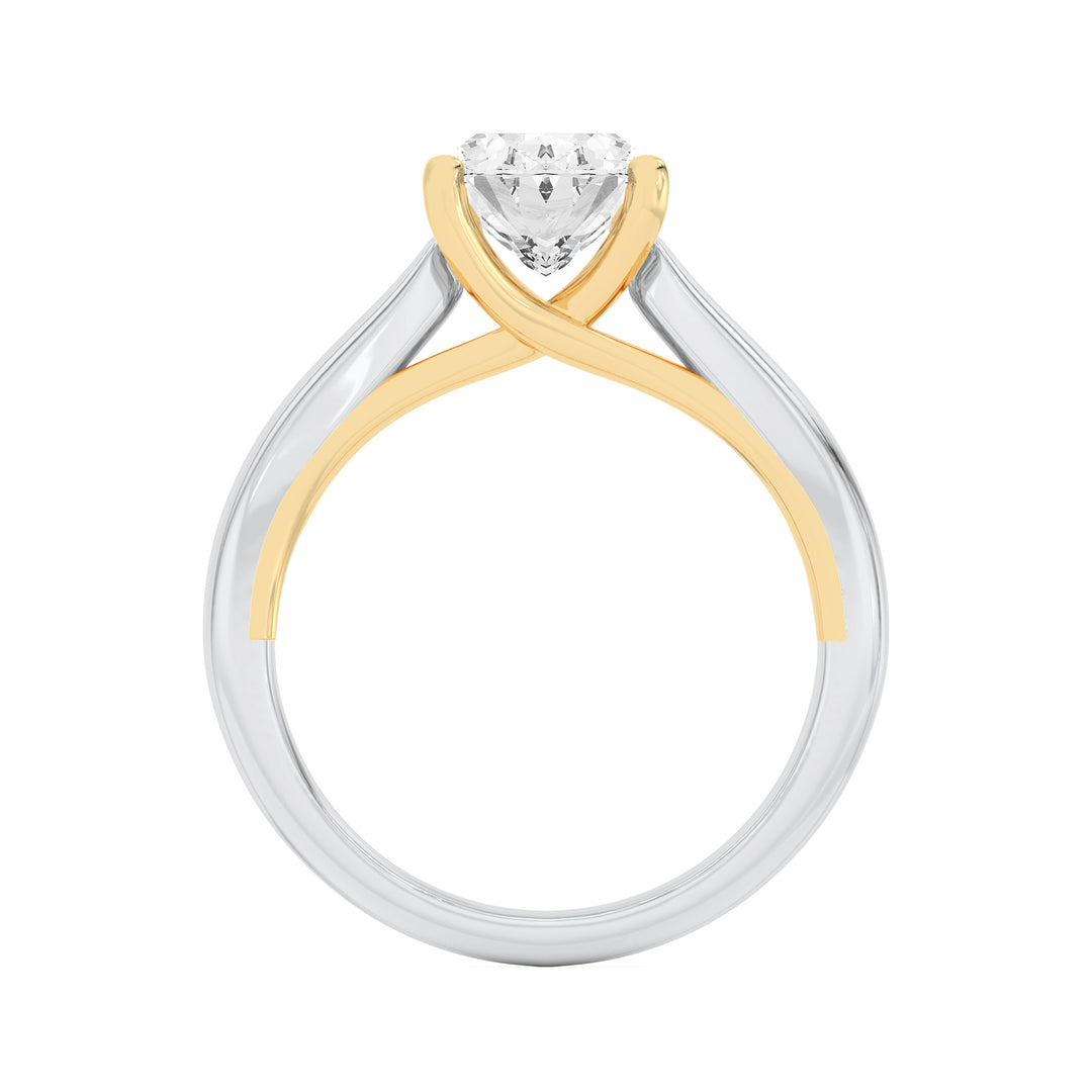 1CTW Oval Shaped Lab Grown Diamond (F/VS) Two Tone Cathedral Shank Engagement Ring in 14K Gold