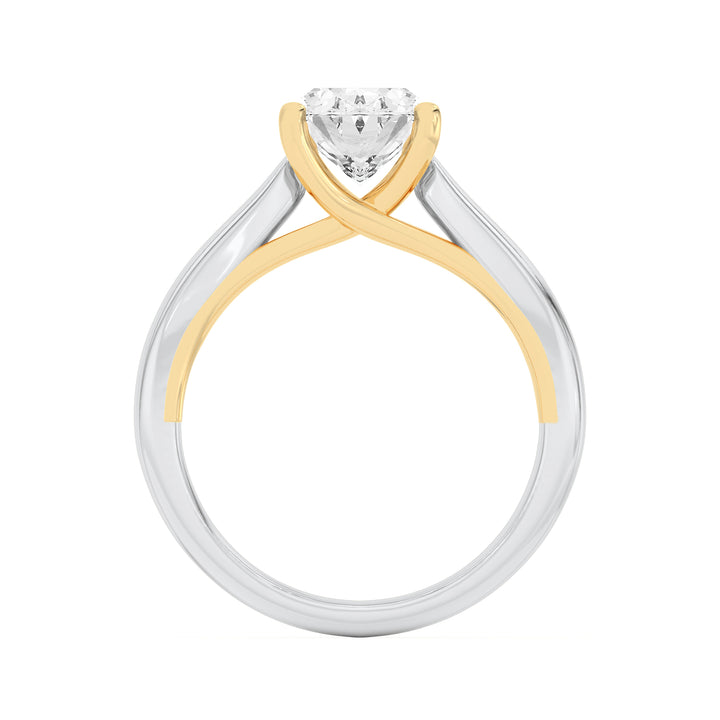 1CTW Oval Shaped Lab Grown Diamond (F/VS) Two Tone Cathedral Shank Engagement Ring in 14K Gold