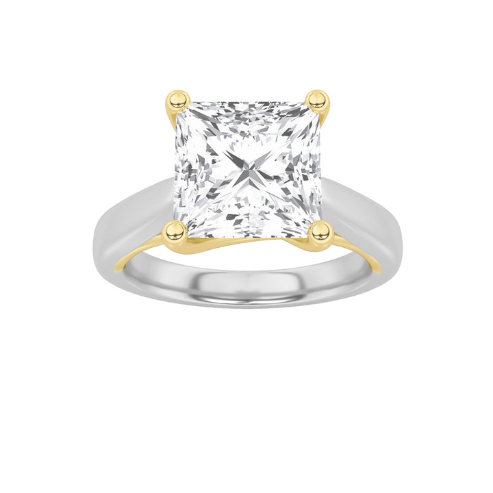 1CTW Princess Shaped Lab Grown Diamond (F/VS) Two Tone Cathedral Shank Engagement Ring in 14K Gold