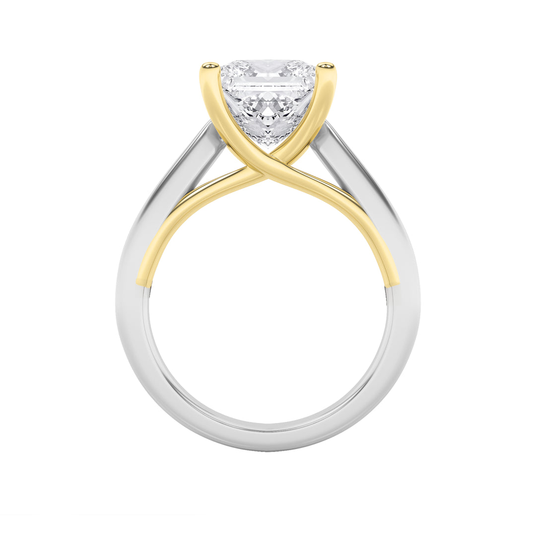 1CTW Princess Shaped Lab Grown Diamond (F/VS) Two Tone Cathedral Shank Engagement Ring in 14K Gold