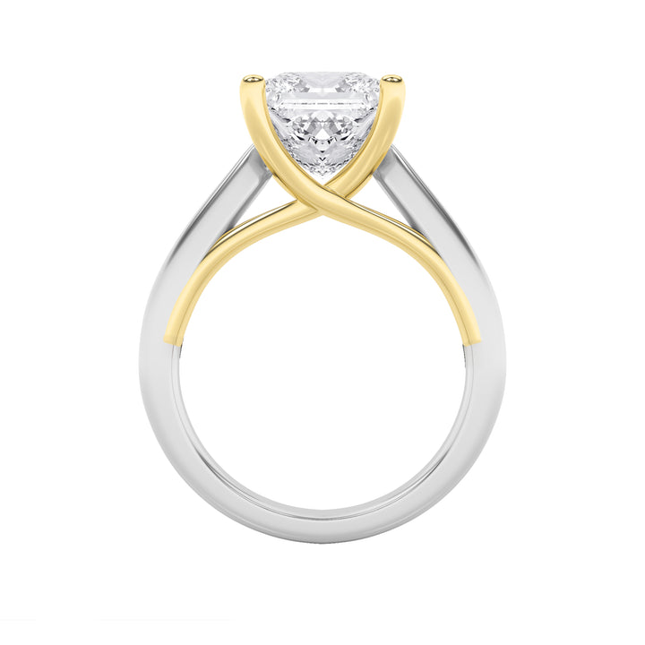 1CTW Princess Shaped Lab Grown Diamond (F/VS) Two Tone Cathedral Shank Engagement Ring in 14K Gold