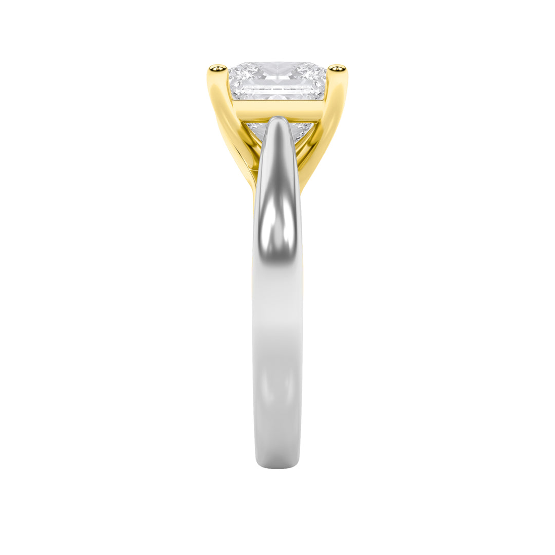 1CTW Princess Shaped Lab Grown Diamond (F/VS) Two Tone Cathedral Shank Engagement Ring in 14K Gold