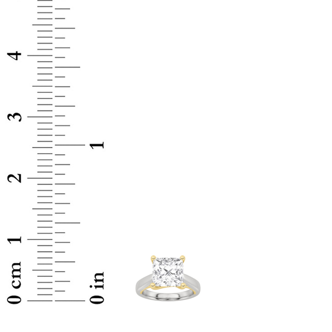 1CTW Princess Shaped Lab Grown Diamond (F/VS) Two Tone Cathedral Shank Engagement Ring in 14K Gold