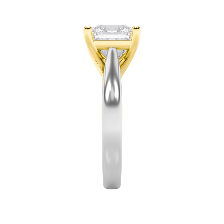 3Cttw Princess Shaped Lab Grown Diamond (F/VS) Two Tone Cathedral Shank Engagement Ring in 14K Gold