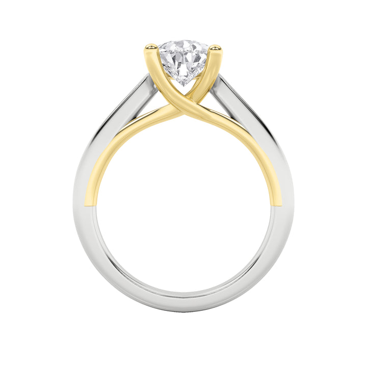 1CTW Pear Shaped Lab Grown Diamond (F/VS) Two Tone Cathedral Shank Engagement Ring in 14K Gold