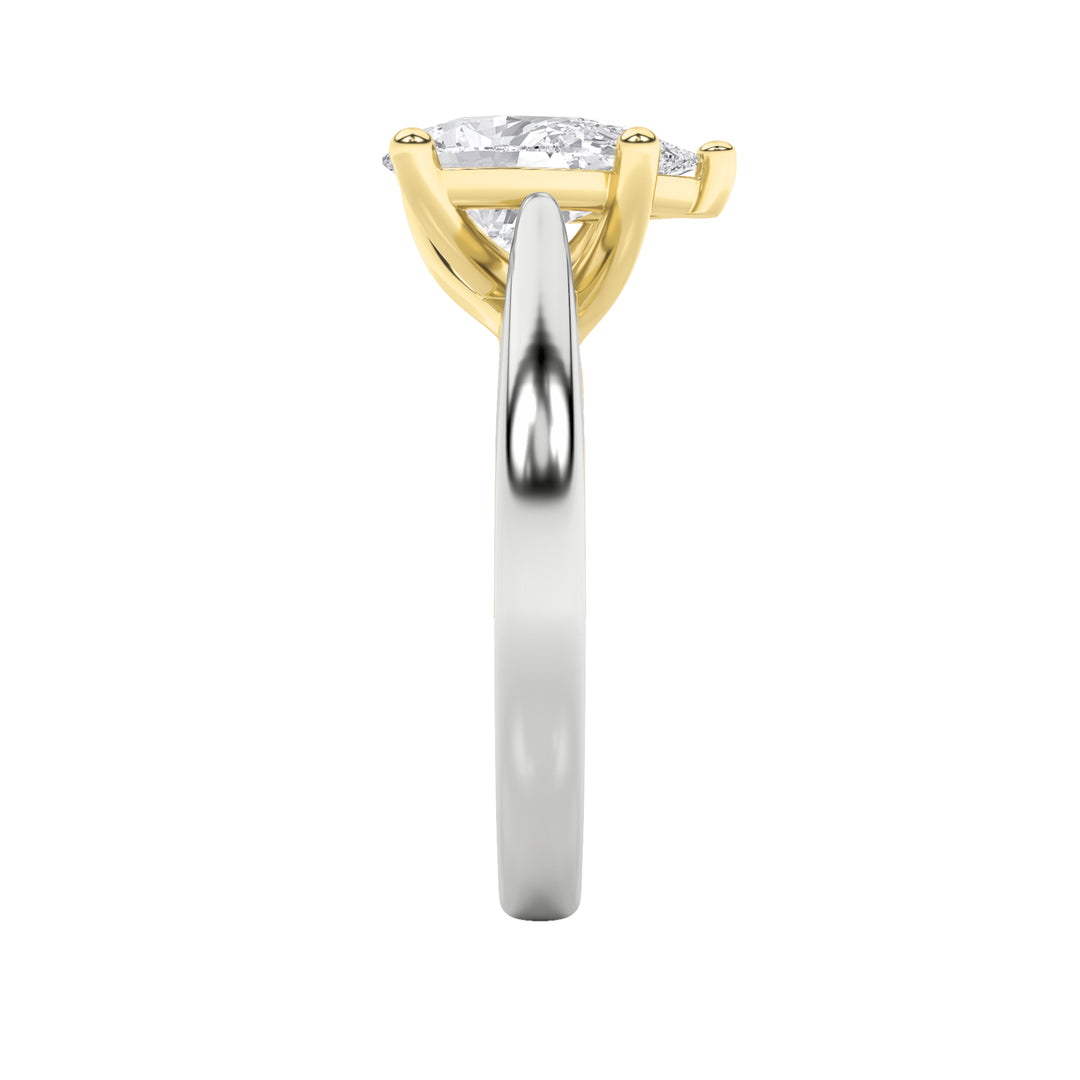 1CTW Pear Shaped Lab Grown Diamond (F/VS) Two Tone Cathedral Shank Engagement Ring in 14K Gold