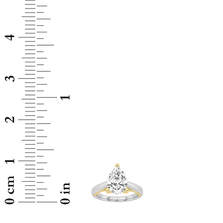 1CTW Pear Shaped Lab Grown Diamond (F/VS) Two Tone Cathedral Shank Engagement Ring in 14K Gold