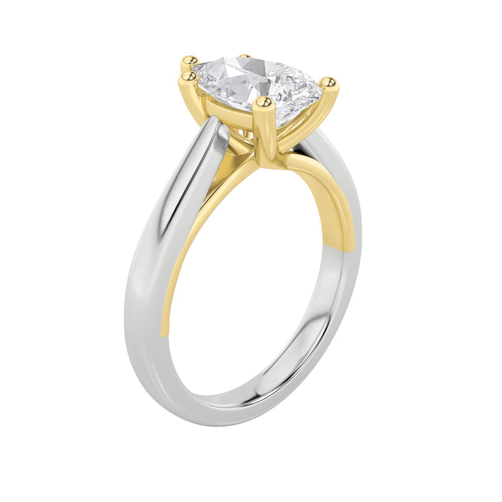 2Cttw Pear Shaped Lab Grown Diamond (F/VS) Two Tone Cathedral Shank Engagement Ring in 14K Gold