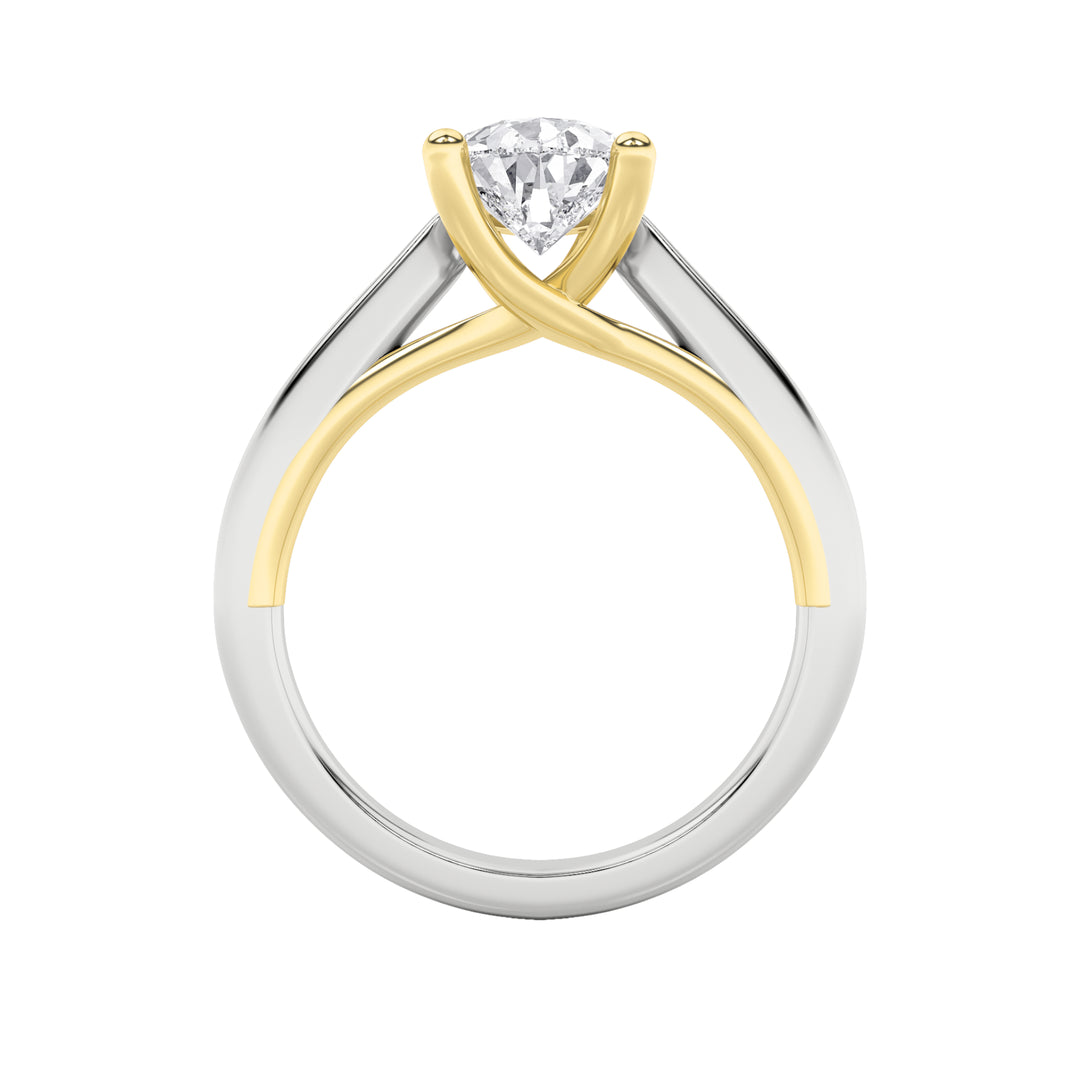 2Cttw Pear Shaped Lab Grown Diamond (F/VS) Two Tone Cathedral Shank Engagement Ring in 14K Gold