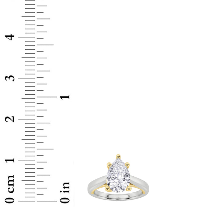2Cttw Pear Shaped Lab Grown Diamond (F/VS) Two Tone Cathedral Shank Engagement Ring in 14K Gold