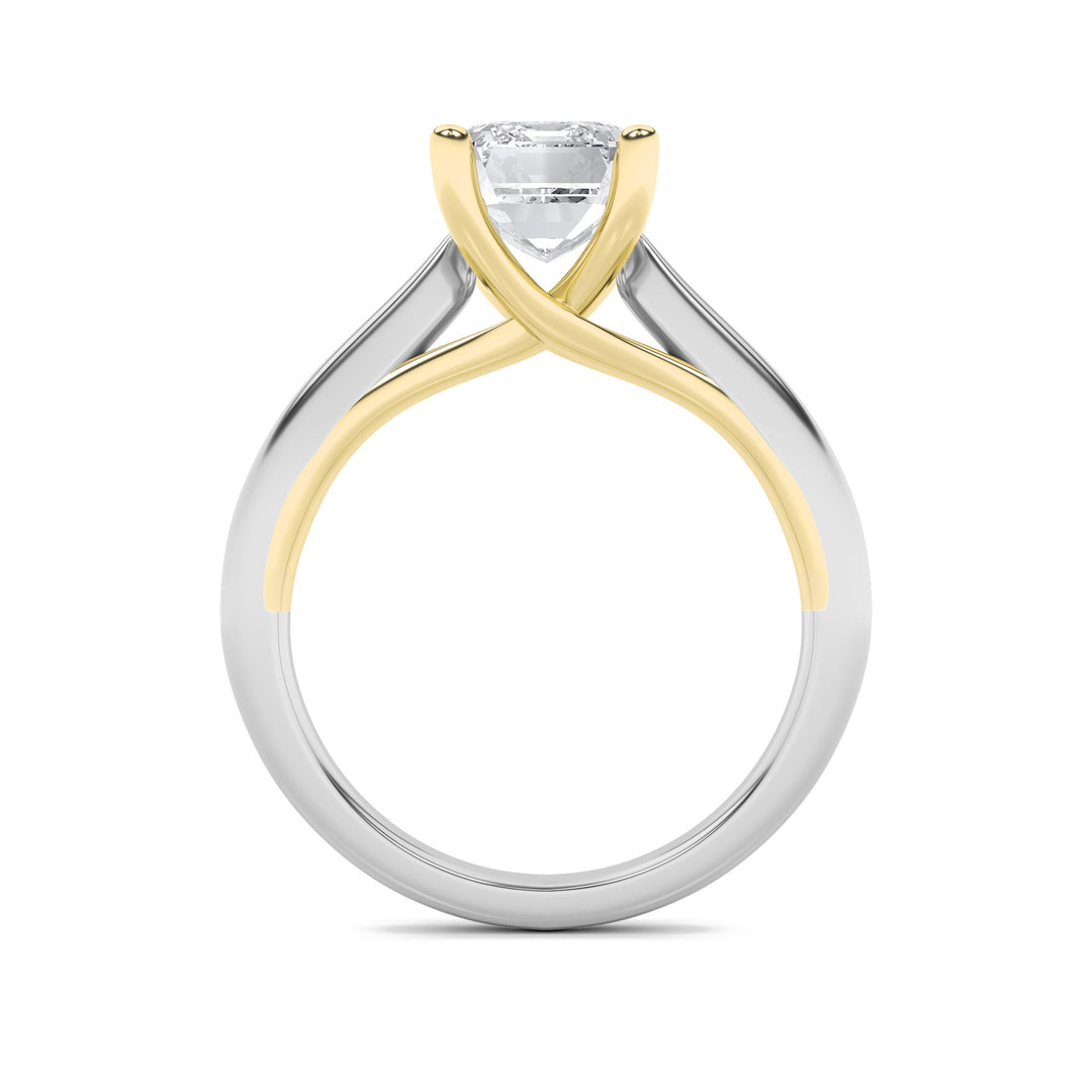 1CTW Radiant Shaped Lab Grown Diamond (F/VS) Two Tone Cathedral Shank Engagement Ring in 14K Gold