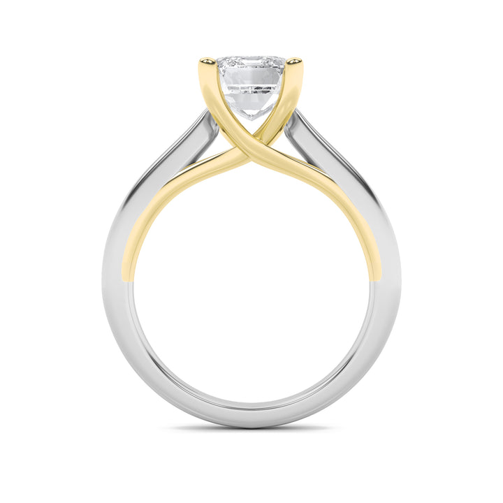 1CTW Radiant Shaped Lab Grown Diamond (F/VS) Two Tone Cathedral Shank Engagement Ring in 14K Gold