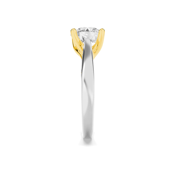 1CTW Round Shaped Lab Grown Diamond (F/VS) Two Tone Cathedral Shank Engagement Ring in 14K Gold