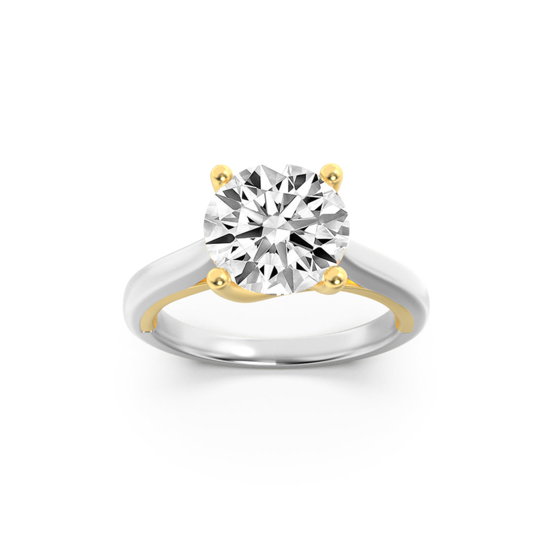 1.5Cttw Round Shaped Lab Grown Diamond (F/VS) TwoTone Cathedral Shank Engagement Ring in 14K Gold