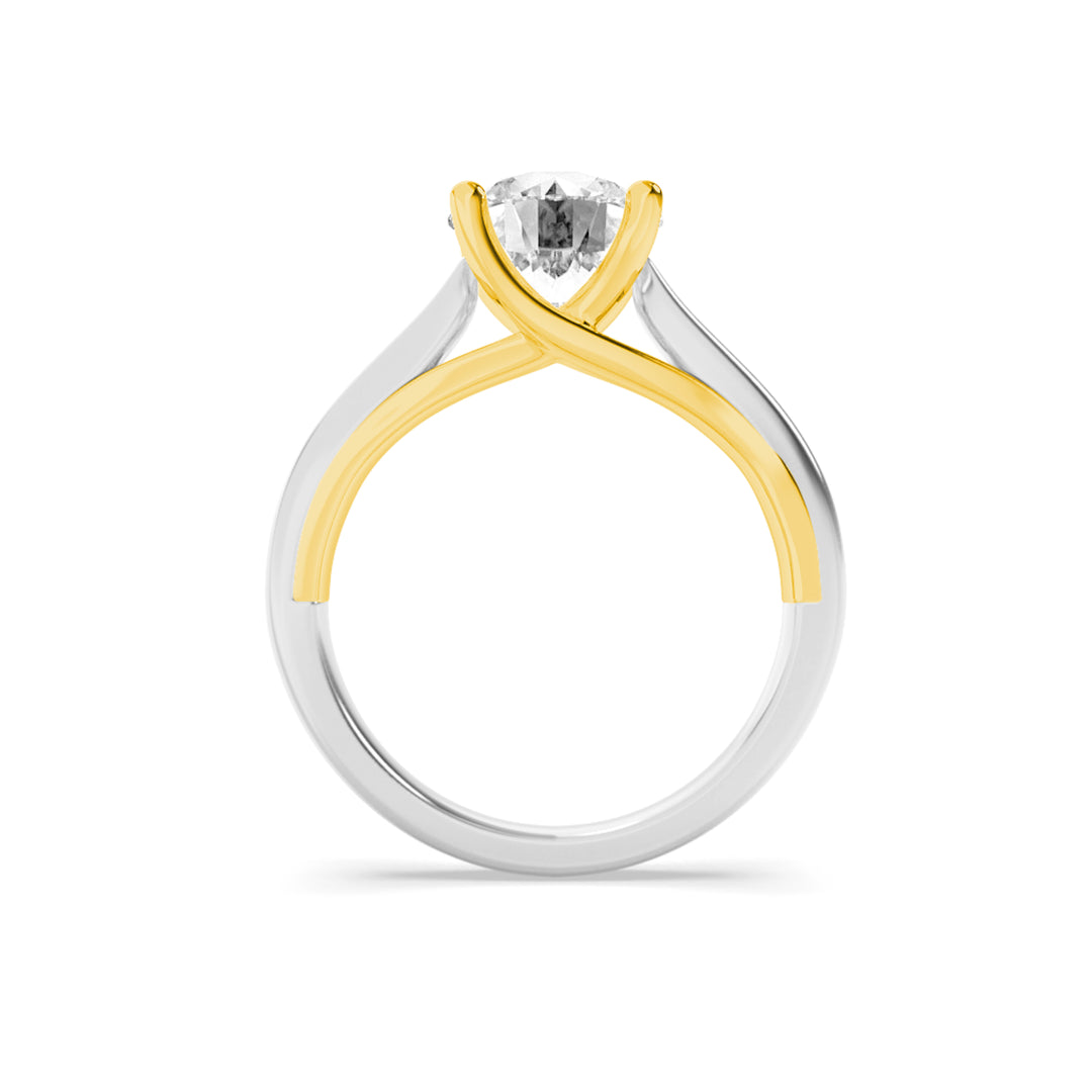 1.5Cttw Round Shaped Lab Grown Diamond (F/VS) TwoTone Cathedral Shank Engagement Ring in 14K Gold
