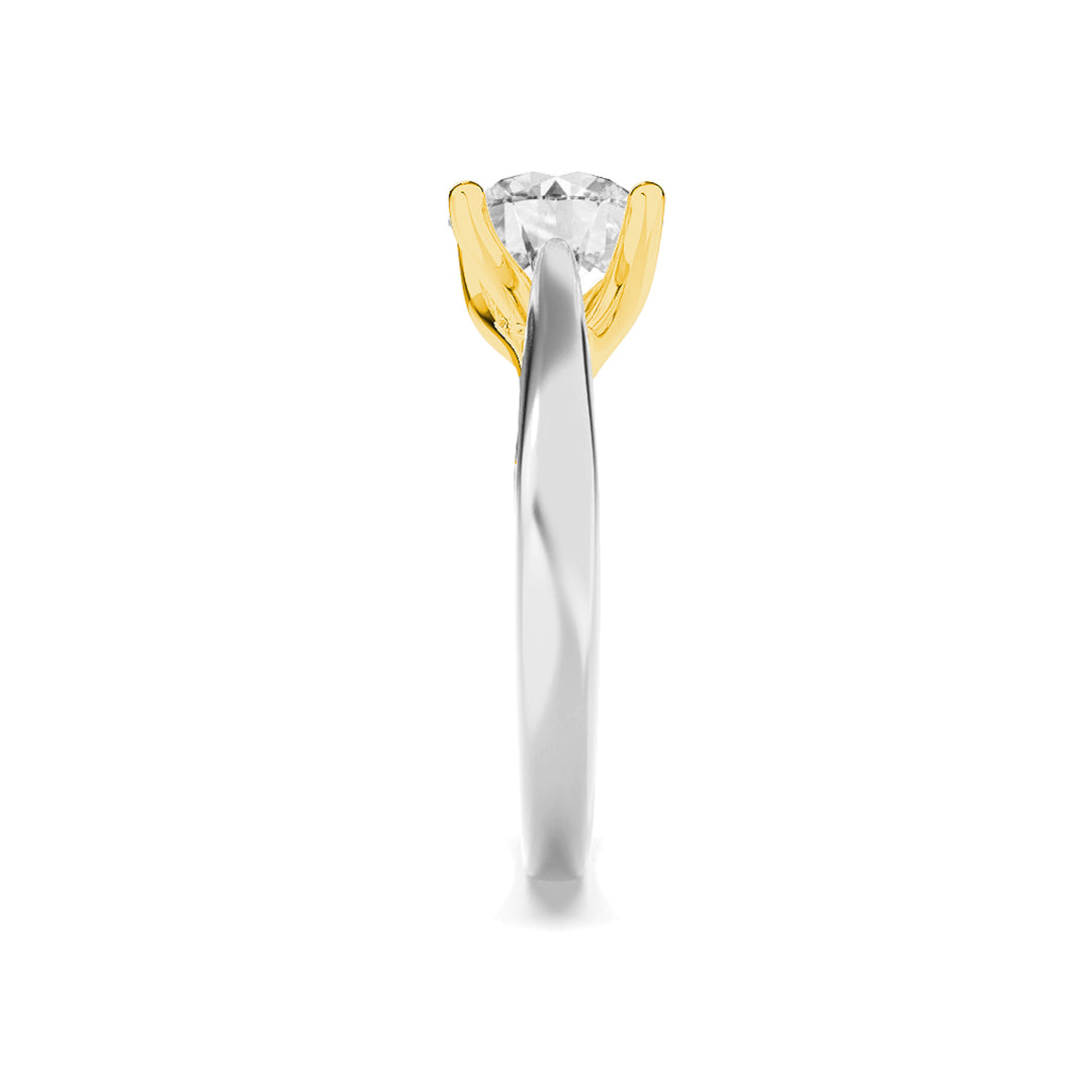 1.5Cttw Round Shaped Lab Grown Diamond (F/VS) TwoTone Cathedral Shank Engagement Ring in 14K Gold