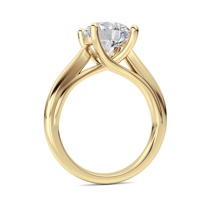 2Cttw Round Shaped Lab Grown Diamond (F/VS) Cathedral Shank Engagement Ring in 14K Yellow Gold
