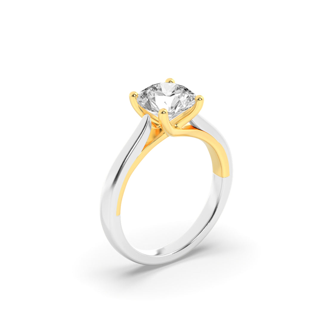 2.5Cttw Round Shaped Lab Grown Diamond (G/VS) TwoTone Cathedral Shank Engagement Ring in 14K Gold