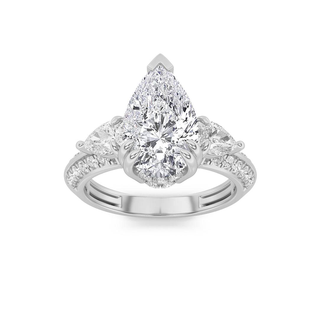 14KW 3.5ct Pear Lab Diamond Three-Stone Engagement Ring