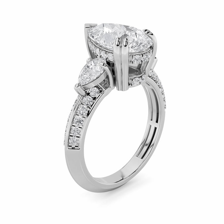 3.5Cttw Pear Shaped Lab Grown Diamond (G/VS) Three Stone Accented Engagement Ring in 14K Gold