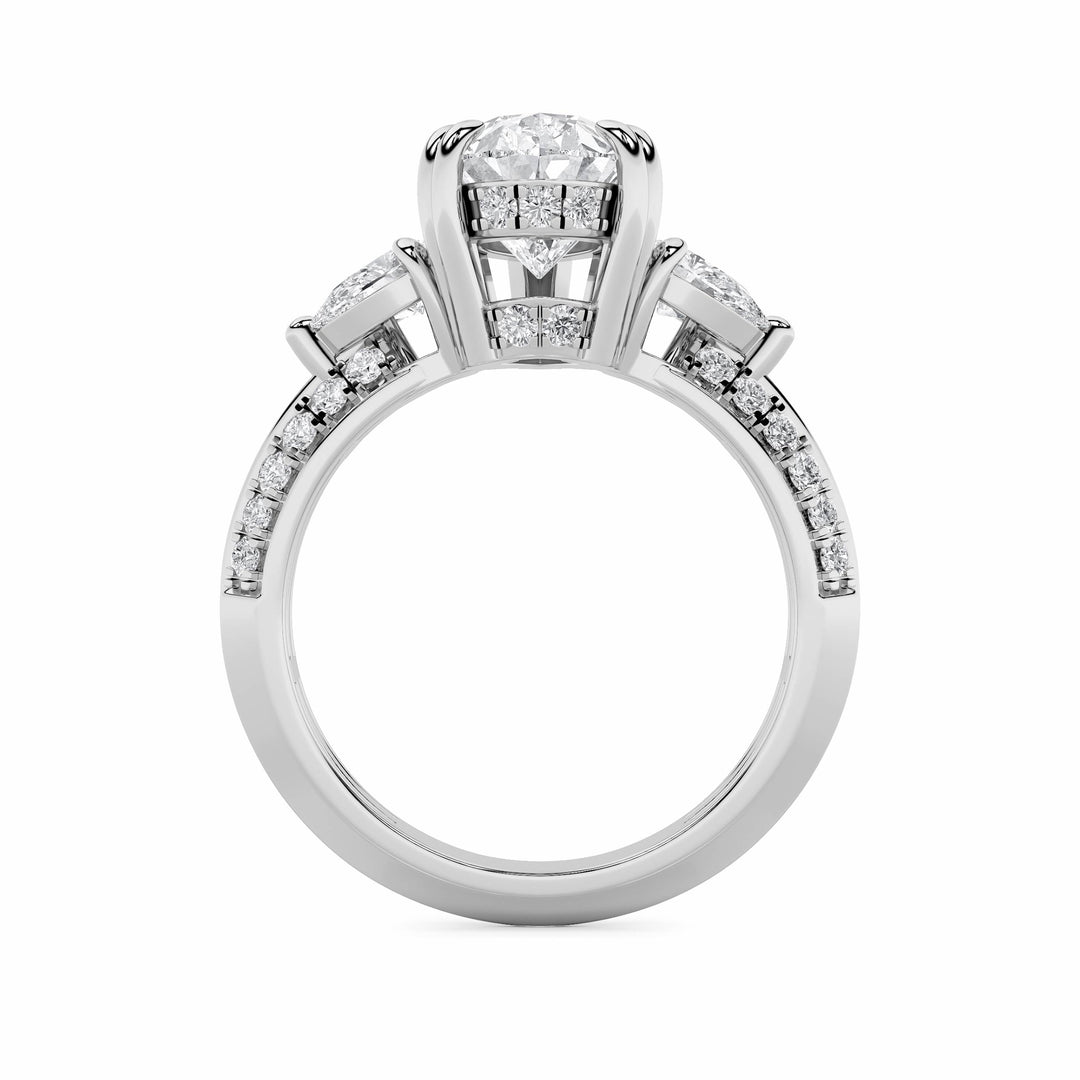 3.5Cttw Pear Shaped Lab Grown Diamond (G/VS) Three Stone Accented Engagement Ring in 14K Gold