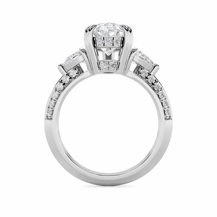 3.5Cttw Pear Shaped Lab Grown Diamond (G/VS) Three Stone Accented Engagement Ring in 14K Gold