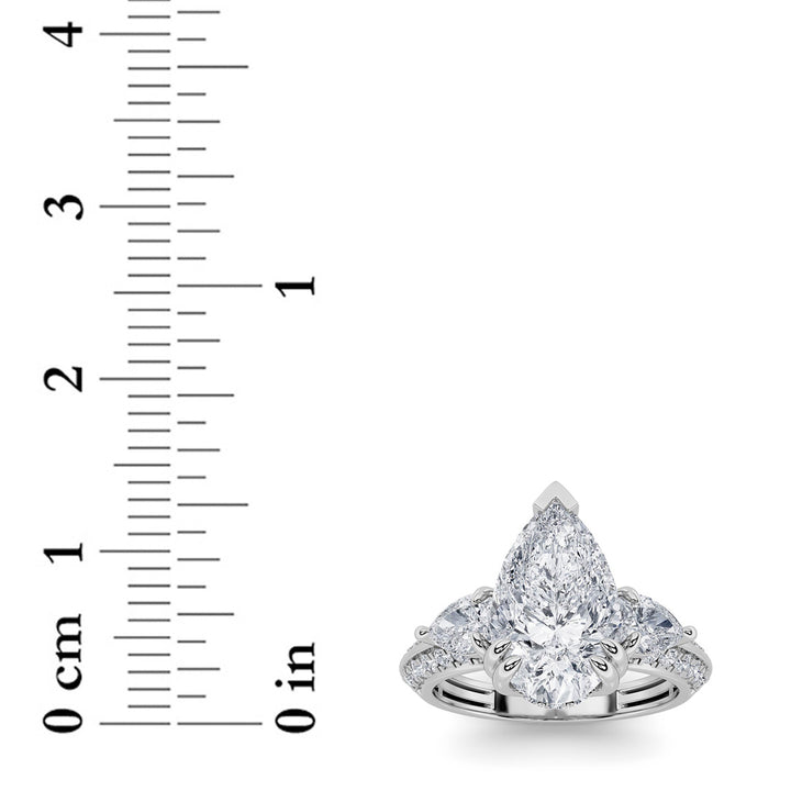 3.5Cttw Pear Shaped Lab Grown Diamond (G/VS) Three Stone Accented Engagement Ring in 14K Gold