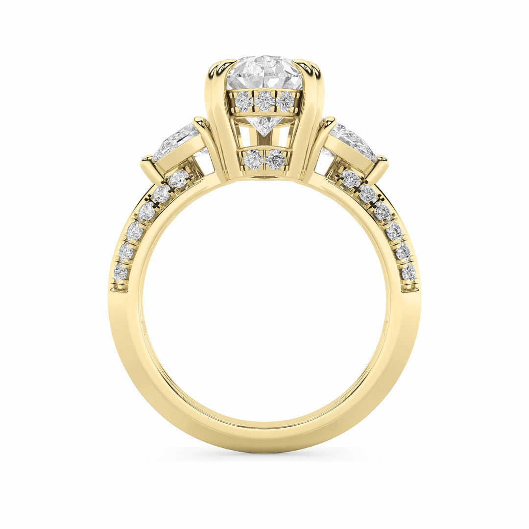 3.5Cttw Pear Shaped Lab Grown Diamond (F/VS) Three Stone Accented Engagement Ring in 14K Gold