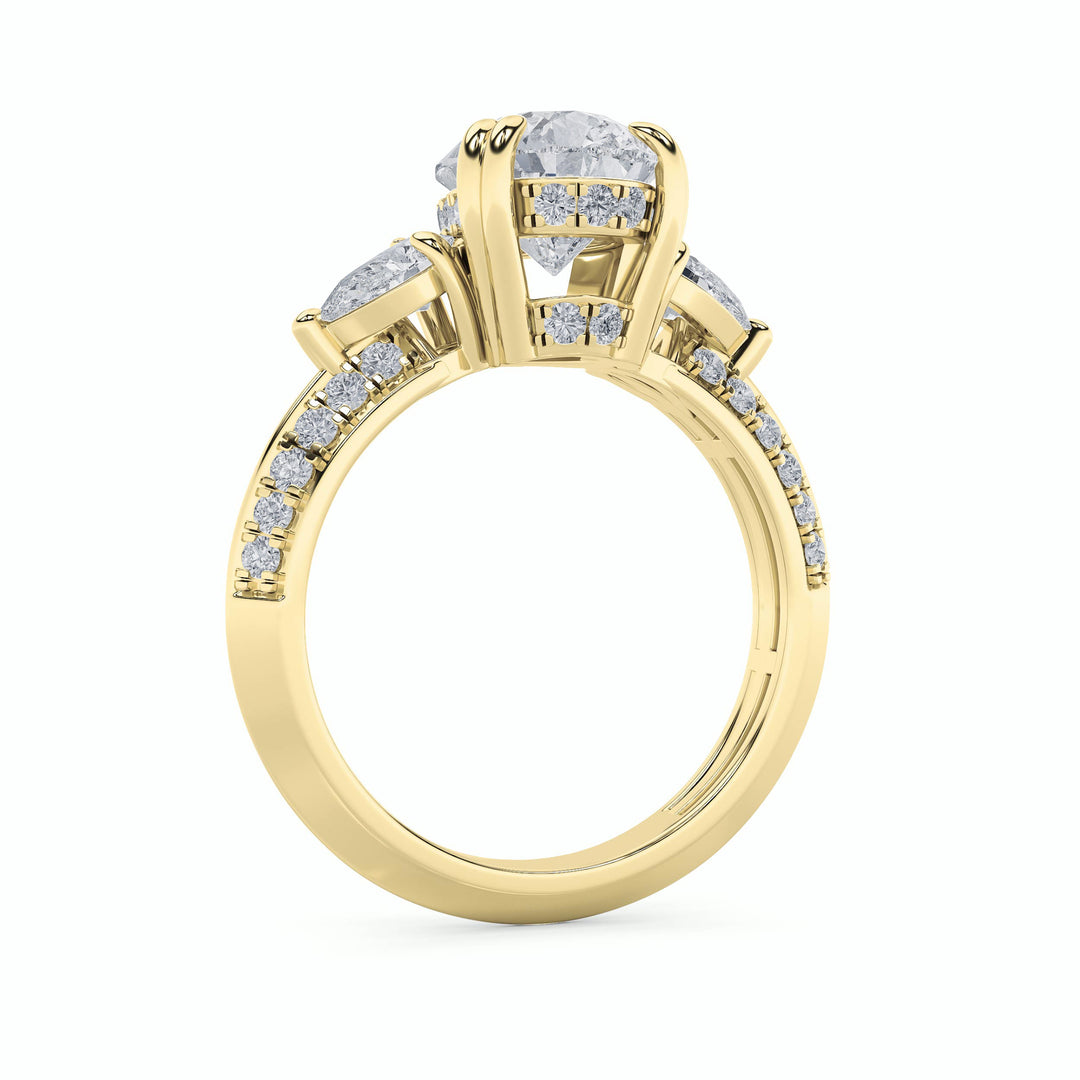 3.5Cttw Pear Shaped Lab Grown Diamond (F/VS) Three Stone Accented Engagement Ring in 14K Gold
