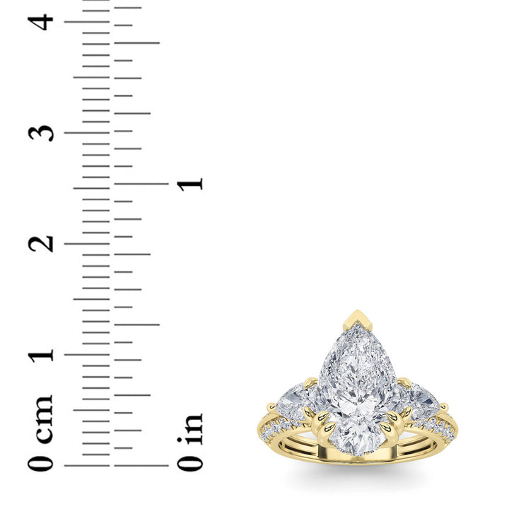 3.5Cttw Pear Shaped Lab Grown Diamond (F/VS) Three Stone Accented Engagement Ring in 14K Gold