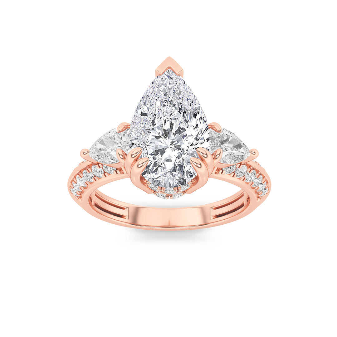14K Rose Gold 3.5ct Lab Diamond Pear Three-Stone Ring