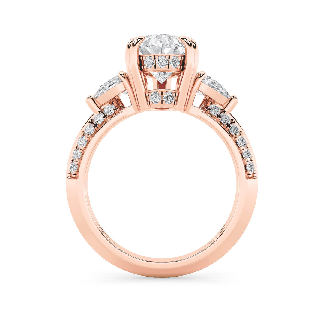 3.5Cttw Pear Shaped Lab Grown Diamond (F/VS) Three Stone Accented Engagement Ring in 14K Gold