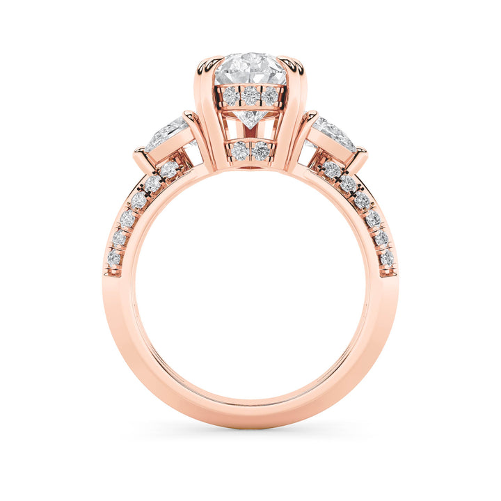 3.5Cttw Pear Shaped Lab Grown Diamond (F/VS) Three Stone Accented Engagement Ring in 14K Gold