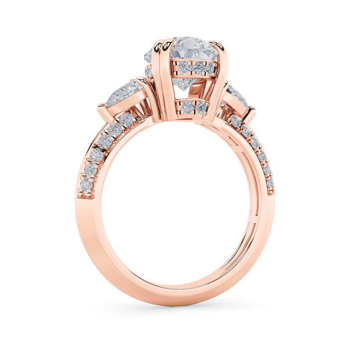3.5Cttw Pear Shaped Lab Grown Diamond (F/VS) Three Stone Accented Engagement Ring in 14K Gold