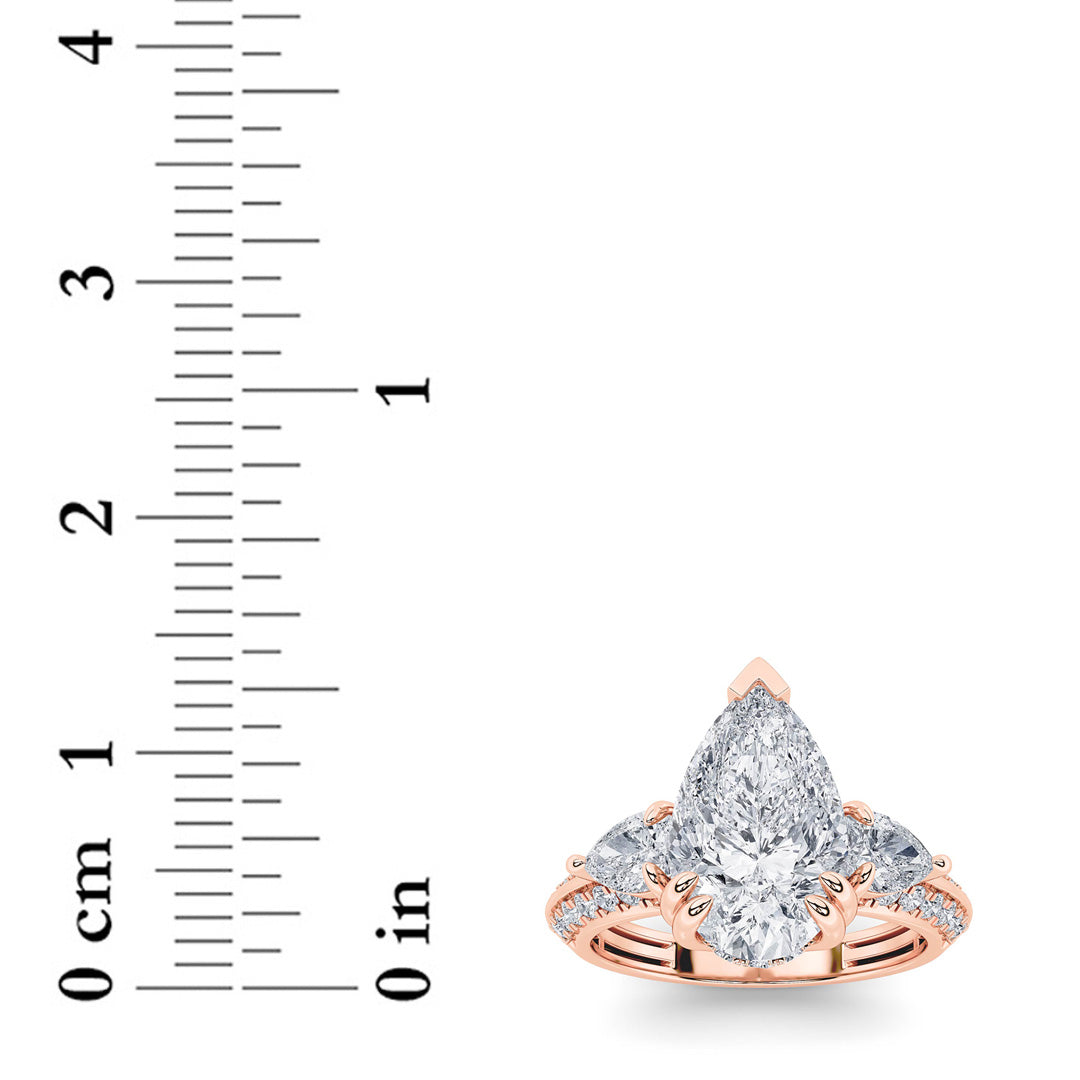 3.5Cttw Pear Shaped Lab Grown Diamond (F/VS) Three Stone Accented Engagement Ring in 14K Gold