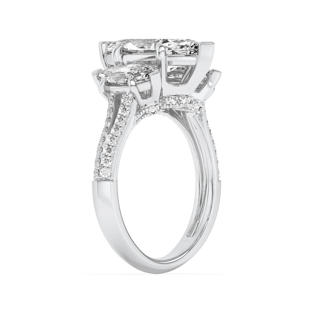4Cttw Marquise Shaped Lab Grown Diamond (G/VS) Three Stone Accented Engagement Ring in 14K Gold