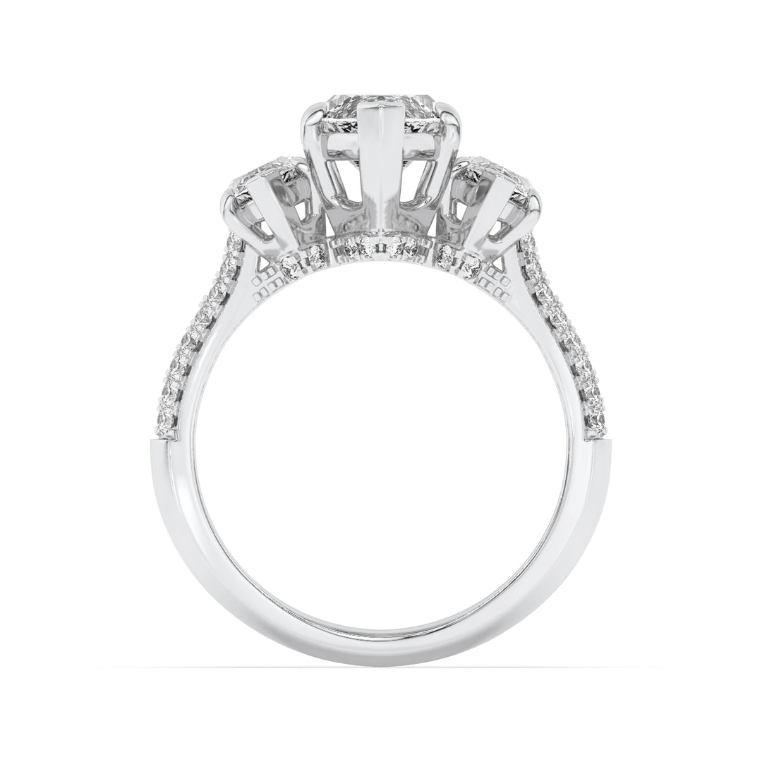 4Cttw Marquise Shaped Lab Grown Diamond (G/VS) Three Stone Accented Engagement Ring in 14K Gold