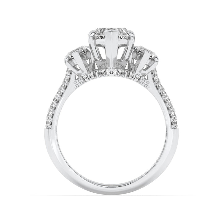 4Cttw Marquise Shaped Lab Grown Diamond (G/VS) Three Stone Accented Engagement Ring in 14K Gold