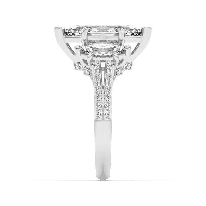 4Cttw Marquise Shaped Lab Grown Diamond (G/VS) Three Stone Accented Engagement Ring in 14K Gold