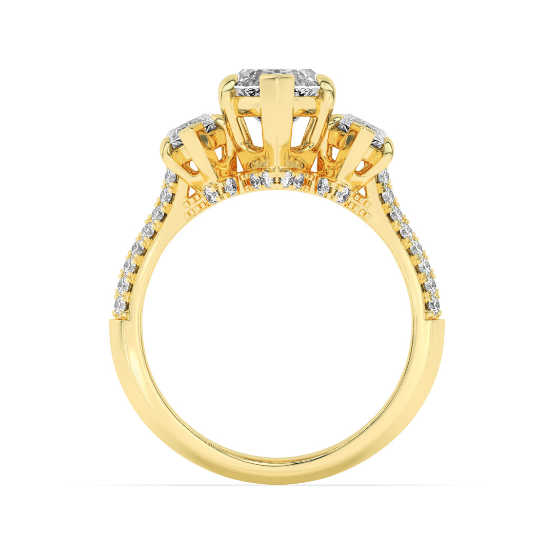 4Cttw Marquise Shaped Lab Grown Diamond (F/VS) Three Stone Accented Engagement Ring in 14K Gold