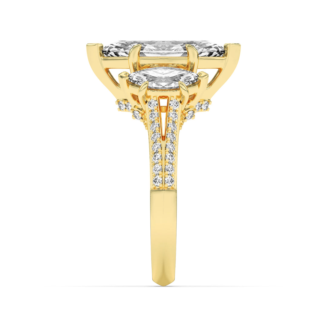 4Cttw Marquise Shaped Lab Grown Diamond (F/VS) Three Stone Accented Engagement Ring in 14K Gold