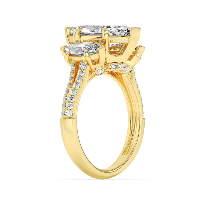 4Cttw Marquise Shaped Lab Grown Diamond (G/VS) Three Stone Accented Engagement Ring in 14K Gold