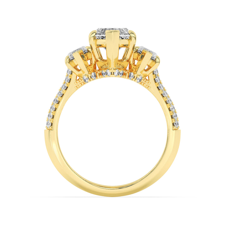 4Cttw Marquise Shaped Lab Grown Diamond (G/VS) Three Stone Accented Engagement Ring in 14K Gold