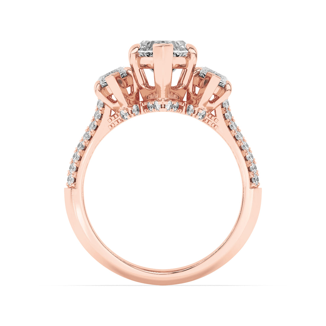 4Cttw Marquise Shaped Lab Grown Diamond (F/VS) Three Stone Accented Engagement Ring in 14K Gold