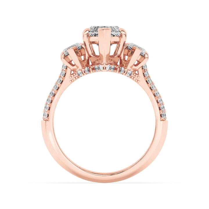 4Cttw Marquise Shaped Lab Grown Diamond (F/VS) Three Stone Accented Engagement Ring in 14K Gold